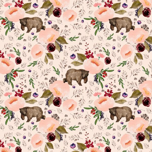 Small Floral Bear in Soft Peach