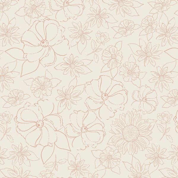 Stamped Floral in Dusky Pink on Ecru