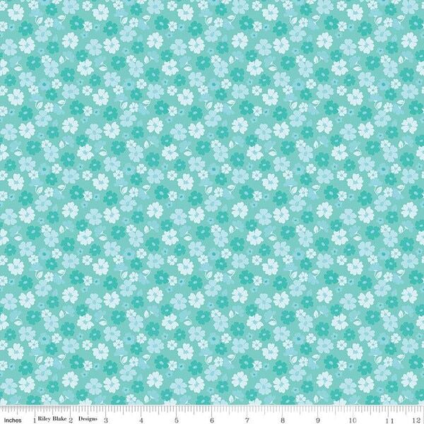 Tossed Flowers in Aqua