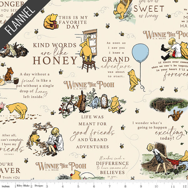 Winnie the Pooh Quotes Flannel in Cream