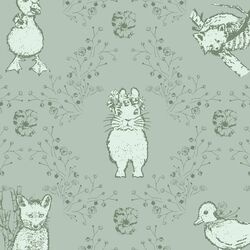 Large Bunny and Friends in Soft Pine on Muted Aqua