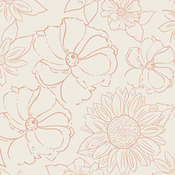 Large Stamped Floral in Dusky Pink on Ecru