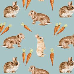 Bunnies and Carrots in Light Blue
