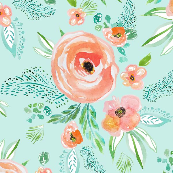 Summer Florals in Light Sea Breeze