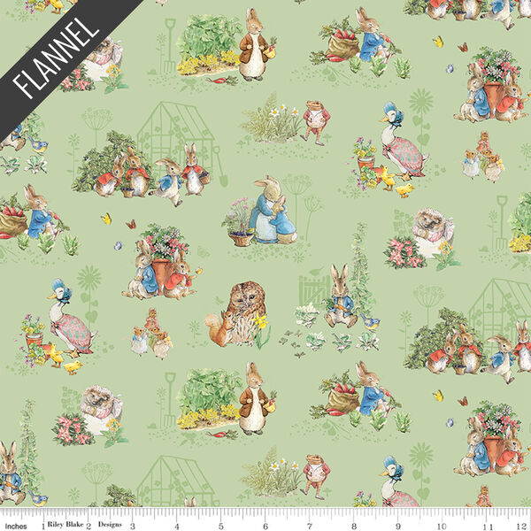 Peter Rabbit and Friends Characters Flannel in Fern | Hawthorne Supply Co