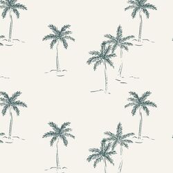 Big Sketched Palms in Teal Blue on White Sand