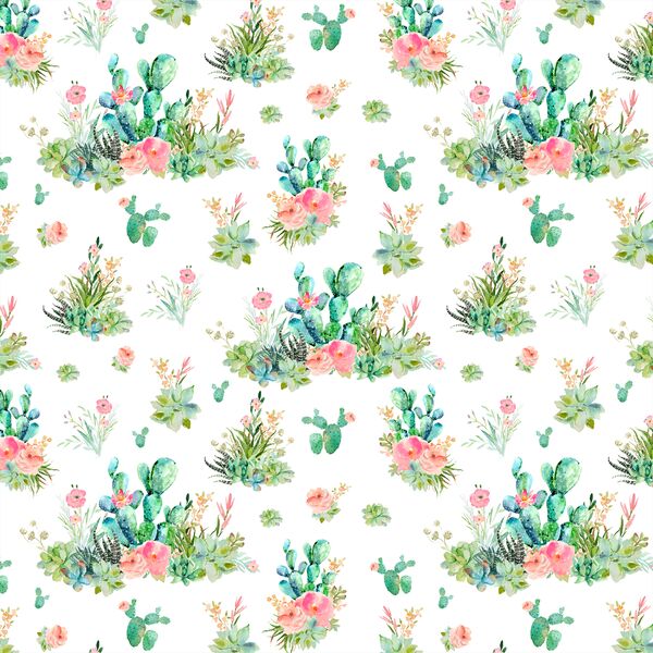 Small Cactus Floral in White