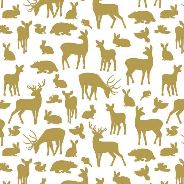 Forest Friends in Gold on White