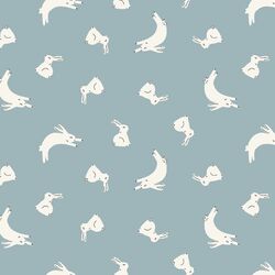 Playful Bunnies in Pond Blue