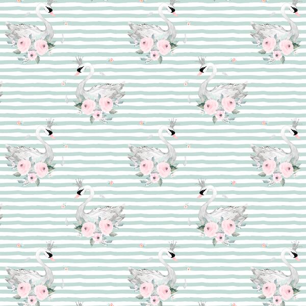 Small Blush Swans in Mint Green Stripes