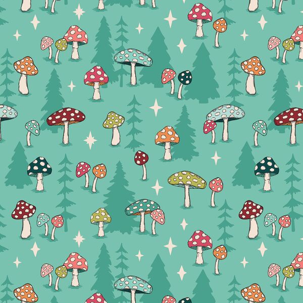 Forest Mushrooms in Winter Aqua