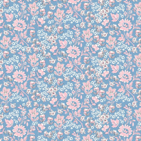 Painted Floral in Cornflower Blue