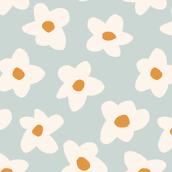 Graphic Retro Flowers in Light Dusty Teal
