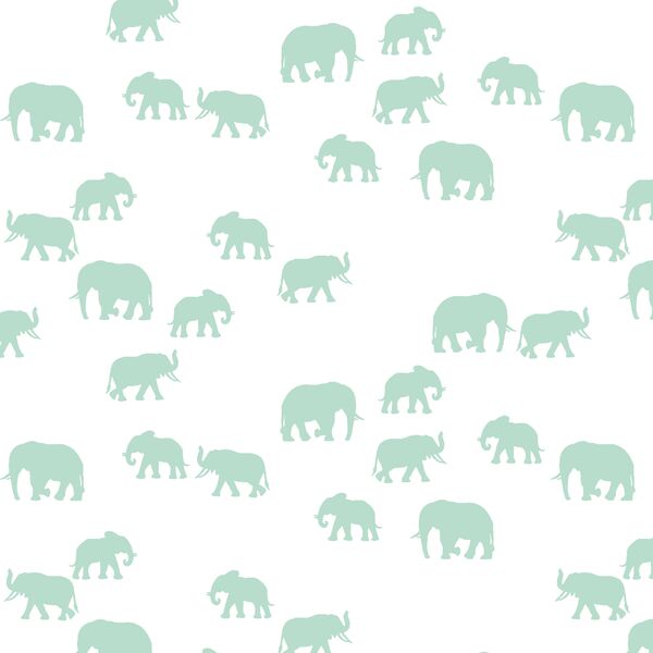 Elephant Silhouette in Mint on White