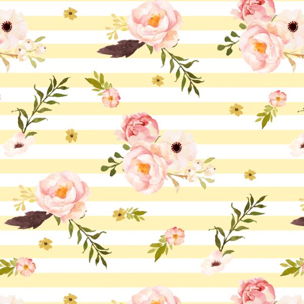 Floral Flurry on Stripes in Lemon Chiffon