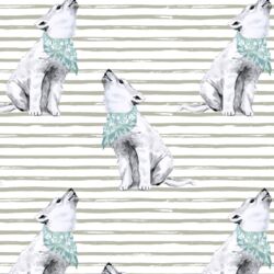 Arctic Wolf on Watercolor Stripes in Permafrost