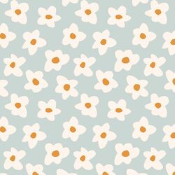 Small Graphic Retro Flowers in Light Dusty Teal