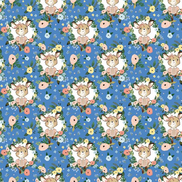 Floral Girl Kangaroo in Bright Blue