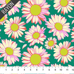 Sunshine Daisies Rayon in Emerald