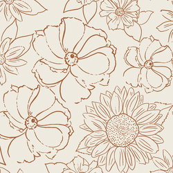 Large Stamped Floral in Boho Brown on Ecru