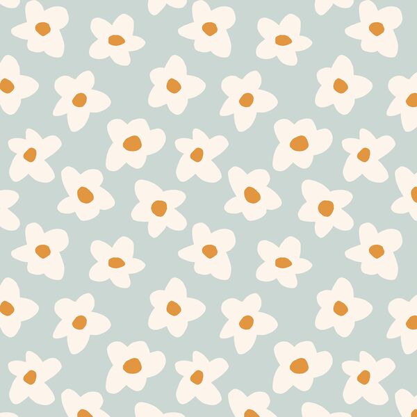 Small Graphic Retro Flowers in Light Dusty Teal