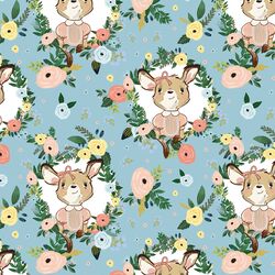 Large Floral Girl Kangaroo in Blue