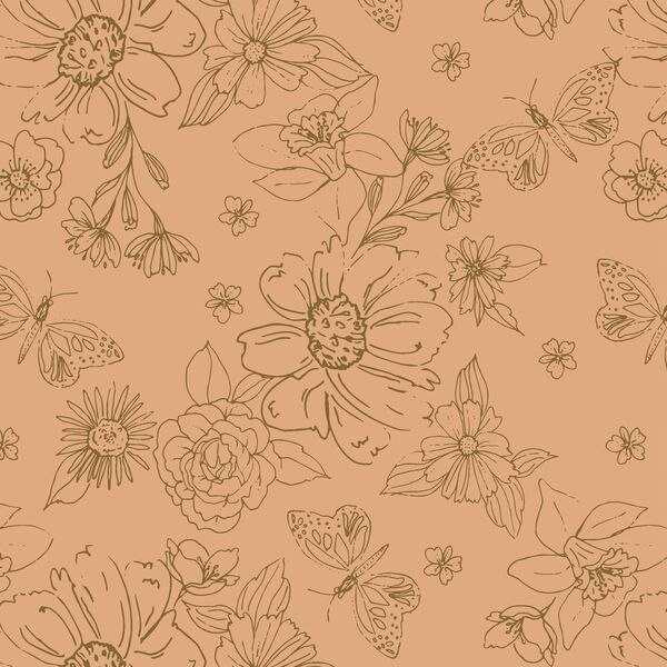 Big Sketched Florals in Rose