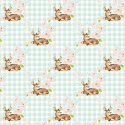 Little Blush Floral Deer in Light Green Gingham