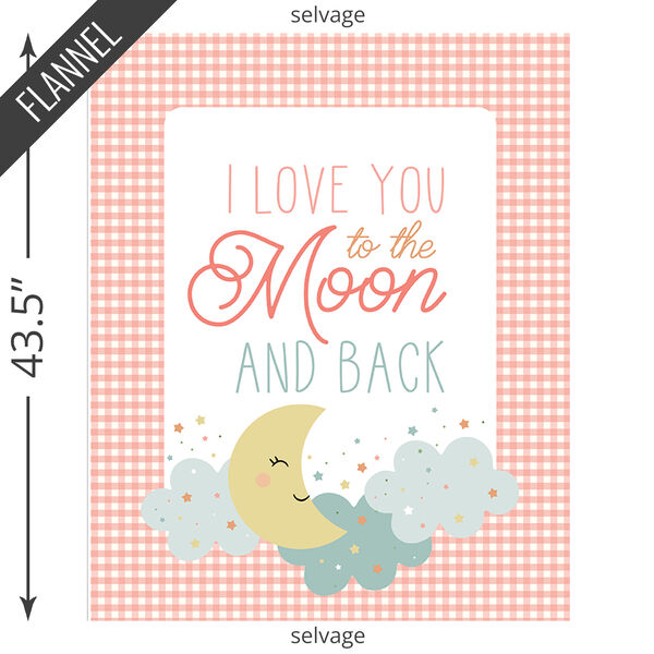 Love You To the Moon Flannel Panel in Coral