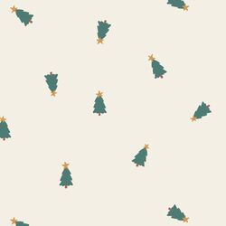 Tiny Tossed Christmas Trees in Pine Green on Vanilla