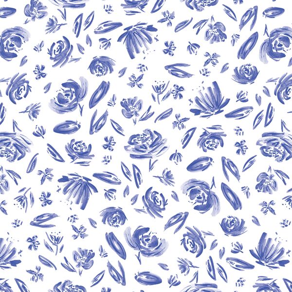Spring Flowers in Lapis Blue on White