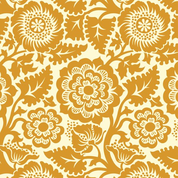 Blockprint Blossom in Warm Gold on Ivory