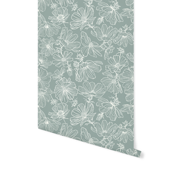 Floral Sketch in Pewter Blue