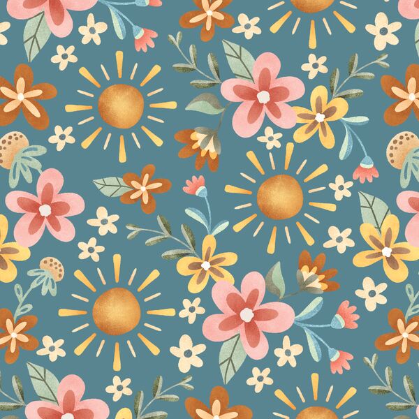 Glowing Sun Floral in Teal