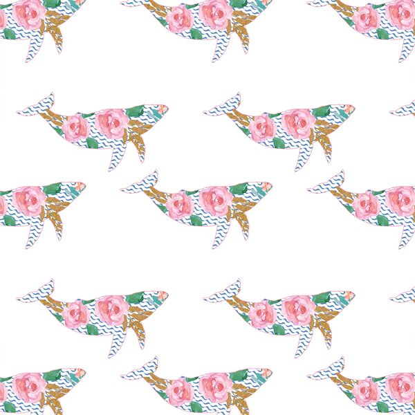 Floral Whale in Blue