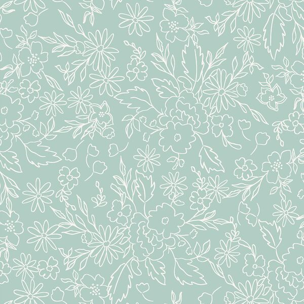 Floral Sketch in Soft Mint