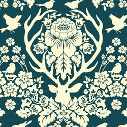 Antler Damask in Ivory on Deep Pool