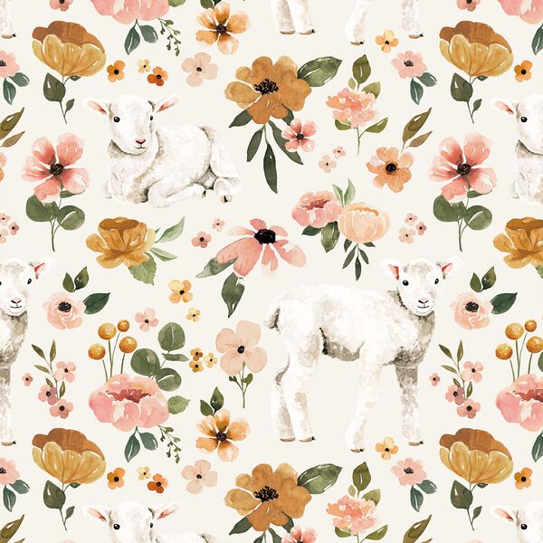 Floral Lambs in Cream