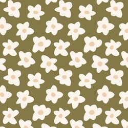 Small Graphic Retro Flowers in Basil