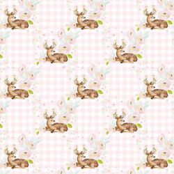 Little Blush Floral Deer in Soft Pink Gingham