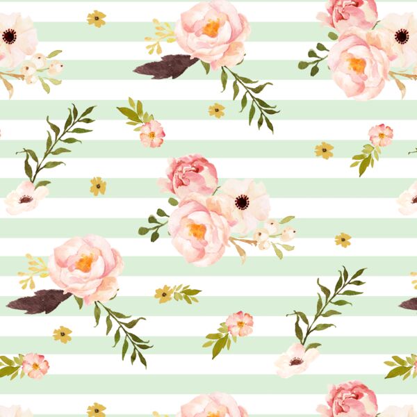 Floral Flurry on Stripes in Soft Moss