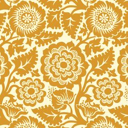 Blockprint Blossom in Warm Gold on Ivory