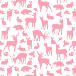 Forest Friends in Rose Pink on White