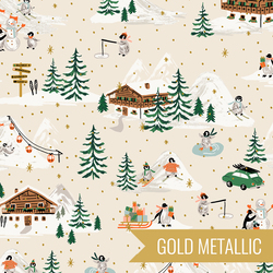 Penguin Village in Cream Metallic