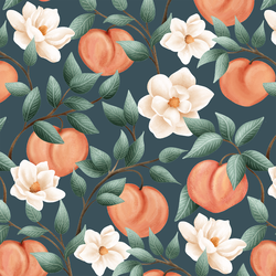 Peach Blooms in Navy