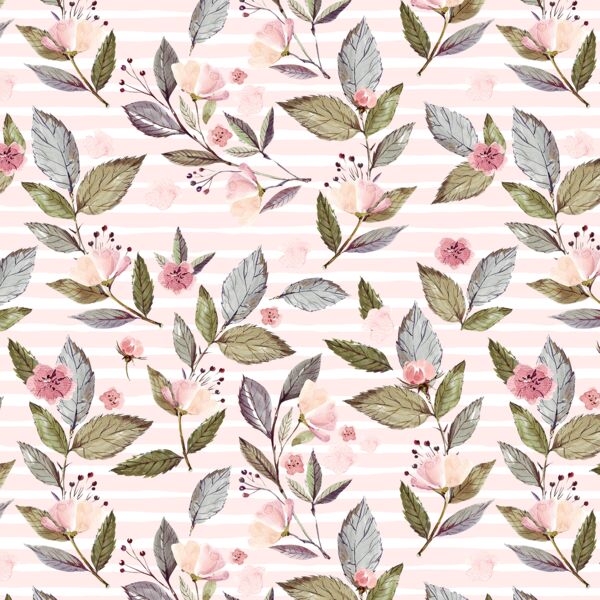 Tossed Floral on Stripes in Soft Blush