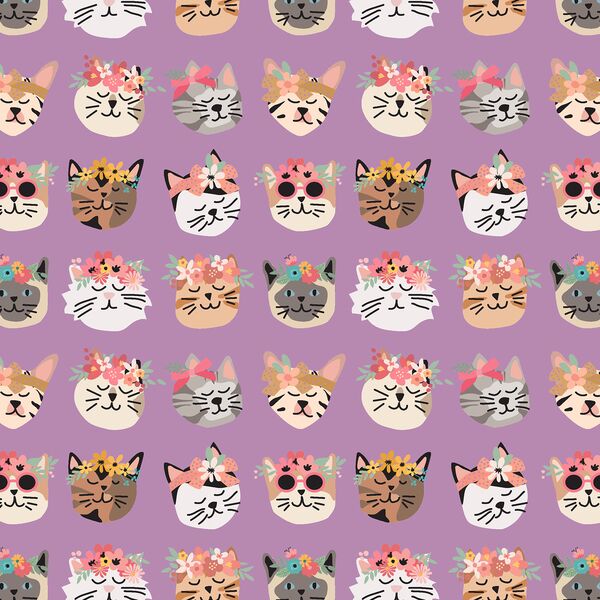 Flower Cats in Violet