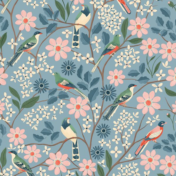 Birds in Paradise in Serene Blue