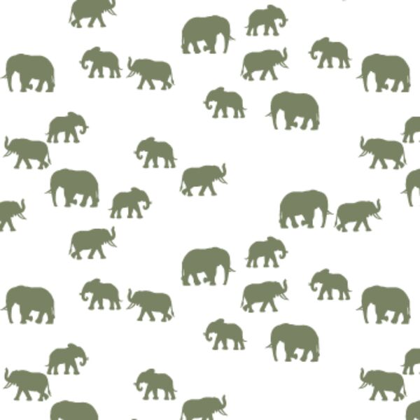 Elephant Silhouette in Olive on White