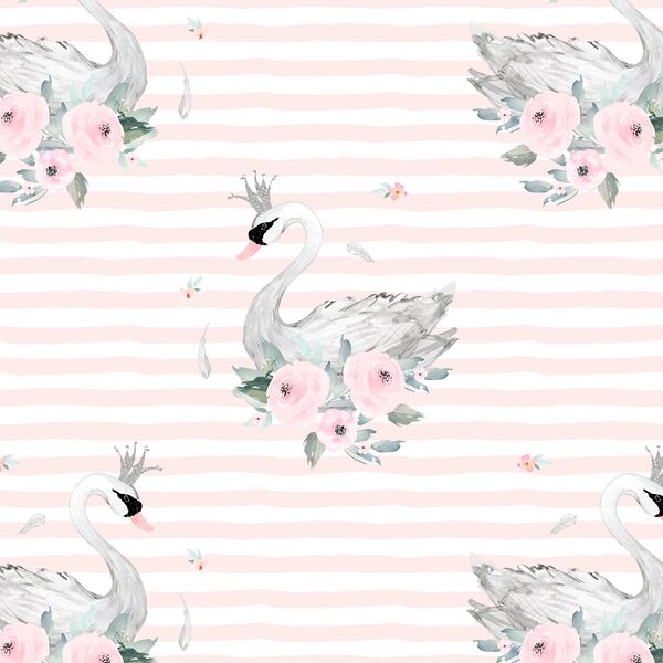 Blush Swans in Soft Blush Stripes